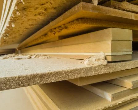 A bunch of old MDF of poor quality. Stock Photos