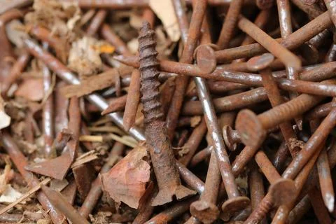 Bunch Of Old Rusty Nails And Screws Stock Photos