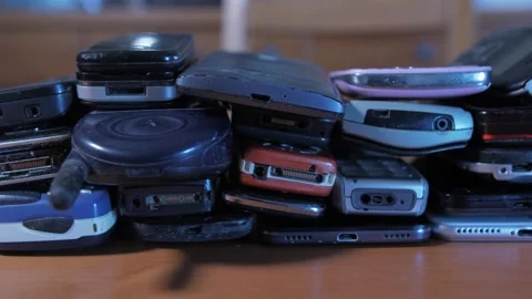 Bunch Of Old Used Mobile Phones, Electronic Waste Stock Footage 289147902