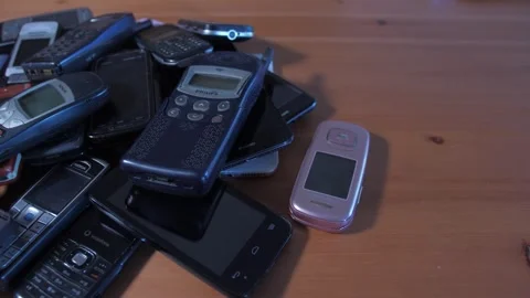 Bunch Of Old Used Mobile Phones, Electronic Waste Stock Footage 289148933