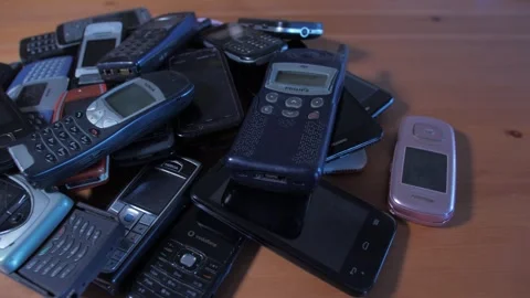 Bunch Of Old Used Mobile Phones, Electronic Waste Stock Footage 289149063
