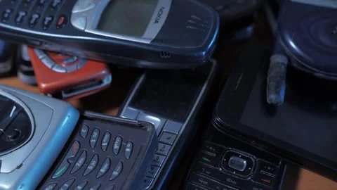Bunch Of Old Used Mobile Phones, Electronic Waste Stock Footage 289149169