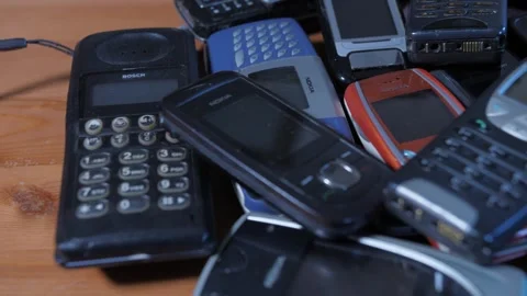 Bunch Of Old Used Mobile Phones, Electronic Waste Stock Footage 289149186