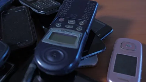 Bunch Of Old Used Mobile Phones, Electronic Waste Stock Footage 289149204