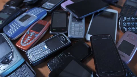 Bunch Of Old Used Mobile Phones, Electronic Waste Stock Footage 289149336