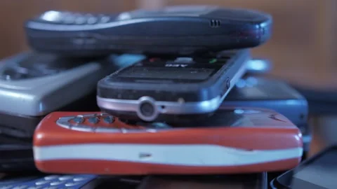 Bunch Of Old Used Mobile Phones, Electronic Waste Stock Footage 289149443