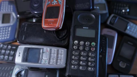 Bunch Of Old Used Mobile Phones, Electronic Waste Stock Footage 289149481
