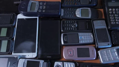 Bunch Of Old Used Mobile Phones, Electronic Waste Stock Footage 289149504