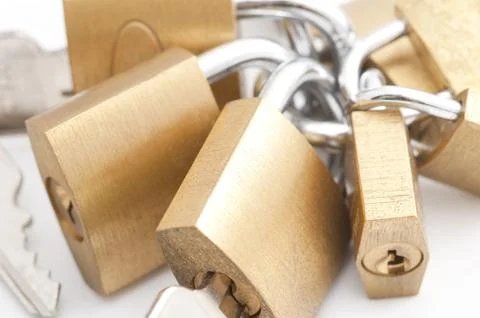 Bunch of padlocks Stock Photos
