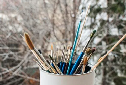A bunch of paint brushes Stock Photos