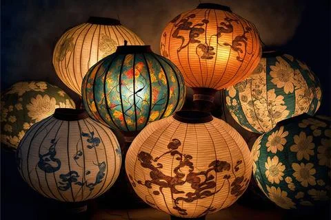 Bunch Of Paper Lantern Lamps Stock Illustration