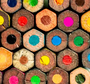 A bunch of pencil colors with hexagonal shape Stock Photos