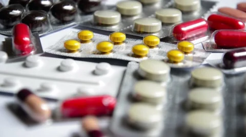 Bunch of pharmacy pills and drugs Stock Footage