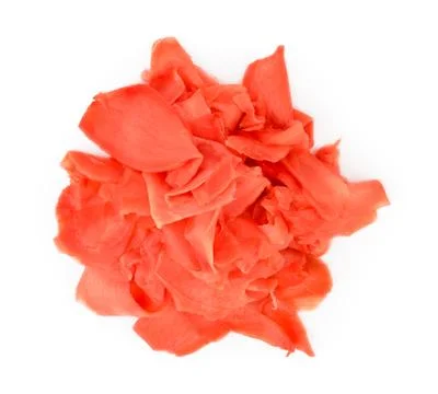 A bunch of pickled ginger on a white background. The view from top. Stock Photos