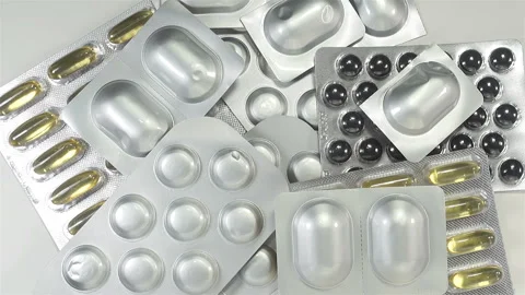 A bunch of pills in blisters Stock Footage 142961599