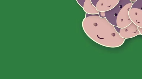 Bunch of pink pigs on elephants purple teddy bears sheep standing in front Stock-Footage 336890153