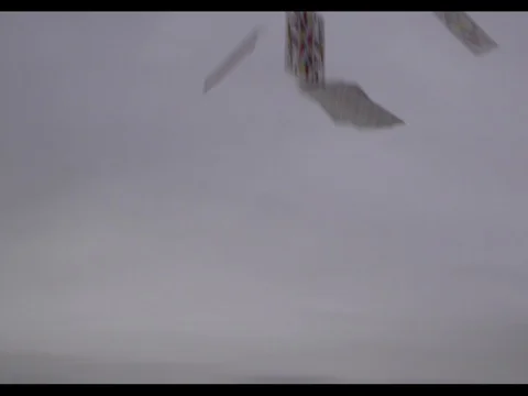 A bunch of playing cards falling, bulking up in a center, slow motion, m/s Stock Footage 74107569