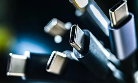 A bunch of plugs of USB Type-C Stock Photos