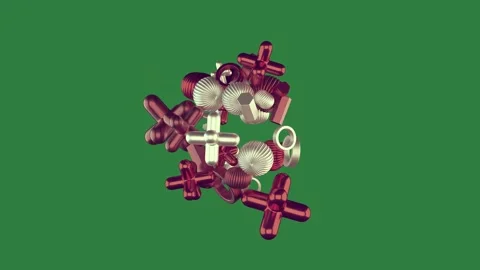 A bunch of red and white bows on green screen silver ribbons with object it Stock Footage 335090994