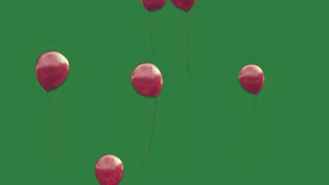 A bunch of red balloons on green screen and floating animated chromakey Video stock 335122383