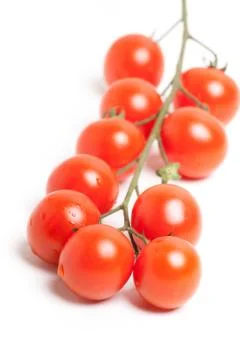 Bunch of Red Cherry Tomatoes on White Background Stock Photos