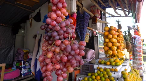 Bunch of red grape hanging in fruit shop Stock Footage 65826263