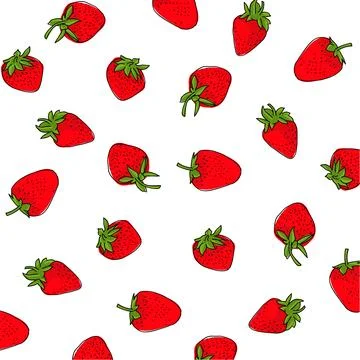 A bunch of red strawberries are shown in a pattern on white background. Fruits f Illustrazione stock