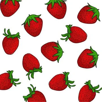 A bunch of red strawberries in a pattern on white. Fruits wallpaper texture back Stock Illustration