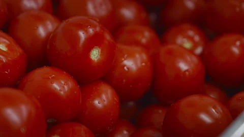 A bunch of red tomatoes are sitting in a bowl Stock Footage 297843919