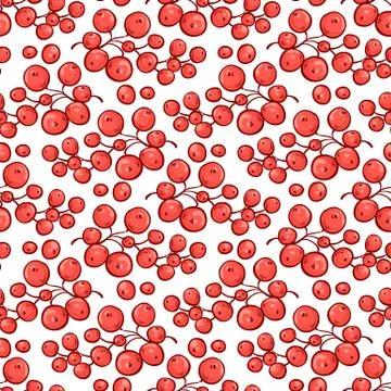 Bunch redcurrant berries seamless pattern. Vector background fruits for design Stock Illustration
