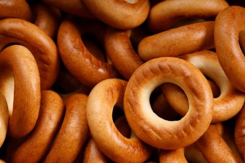 A bunch of round bread rolls. horizontal frame Stock Photos