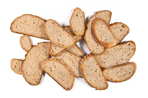 Bunch of rye bread slices on white Stock Photos