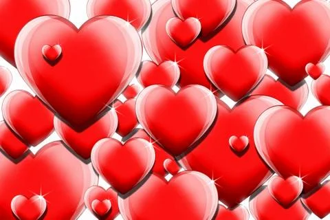 Bunch of shiny 3D hearts floating in the air Stock Illustration