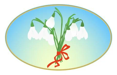 Bunch of Snowdrops Fixed By Red Ribbon Stock Illustration
