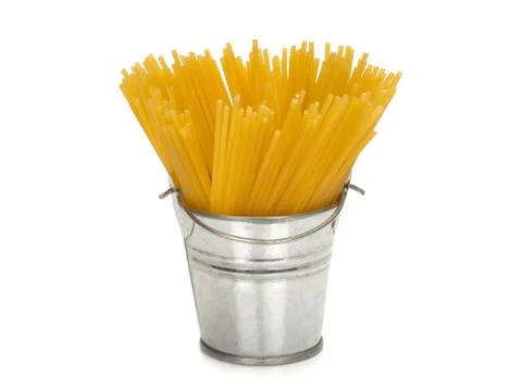 Bunch of spaghetti in a bucket Stock Photos
