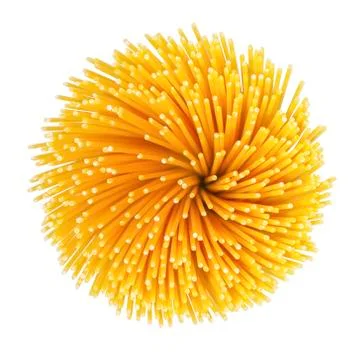 Bunch of spaghetti isolated on white background. Top view. Stock Photos