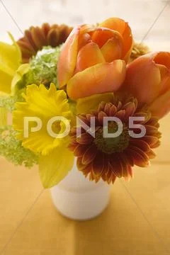 Bunch Of Spring Flowers In Vase