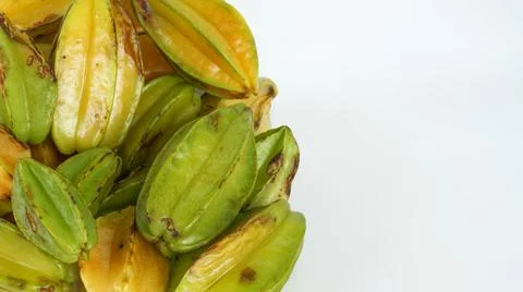 Bunch stack starfruit star fruit carambola white space isolated Stock Photos