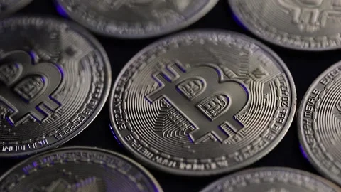 Bunch of textured Bitcoins. 4K Video. Macro concept Stock Footage 166442001