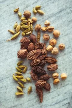 Bunch of three types of cardamom Stock Photos
