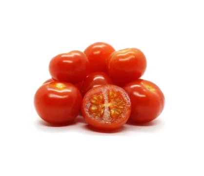 Bunch of tomatoes small sweet cherry isolated on white background. Stock Photos