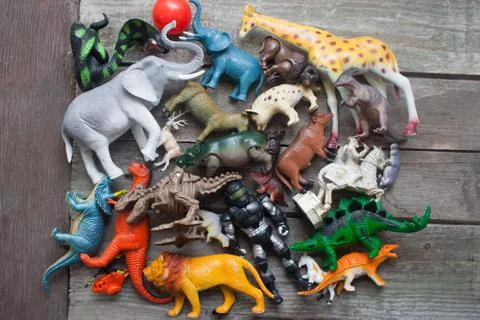 Bunch of toys table. Stock Photos