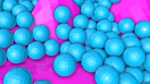 Bunch of turquoise three-dimensional spheres slowly moving on a purple low poly  Stock Footage 102063232