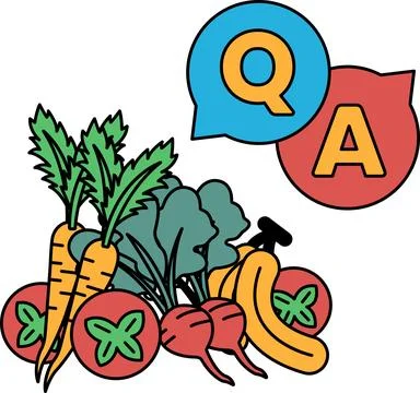 A bunch of vegetables are shown with a question mark and an alphabet sign Stock Illustration