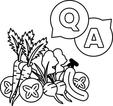 A bunch of vegetables are shown with a question mark and an alphabet sign Stock Illustration