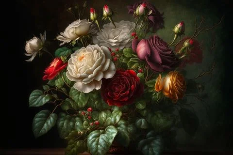 A bunch vintage roses on the table Stock Illustration