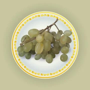 Bunch of white grapes on plate vector illustration Stock Illustration