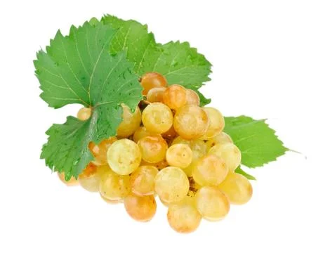 Bunch of white grapes with water drops isolated on white Foto stock