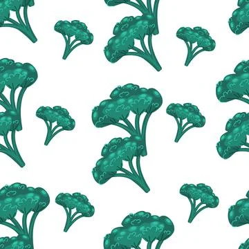 Bunches of green broccoli seamless pattern. Vector illustration in flat style Stock Illustration