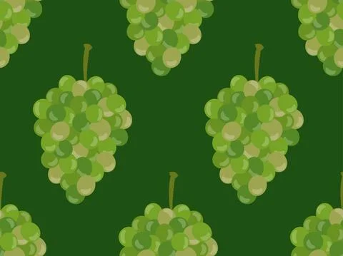 Bunches of green grapes seamless pattern. Wine grape variety on a green backg Illustrazione stock
